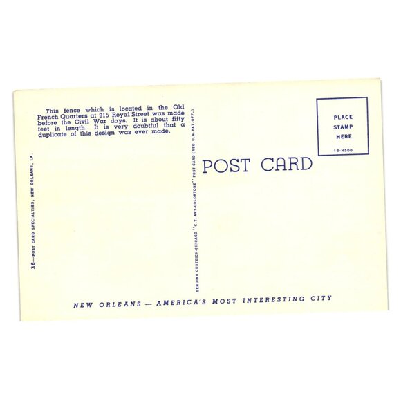 Corn Fence Postcard 915 Royal Street New Orleans French Quarter Historical - Picture 2 of 2